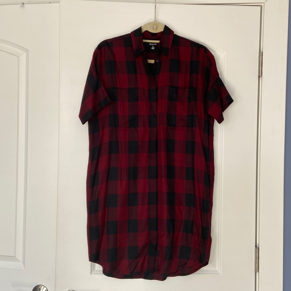 XS black and red Madewell button down shirt dress with pockets